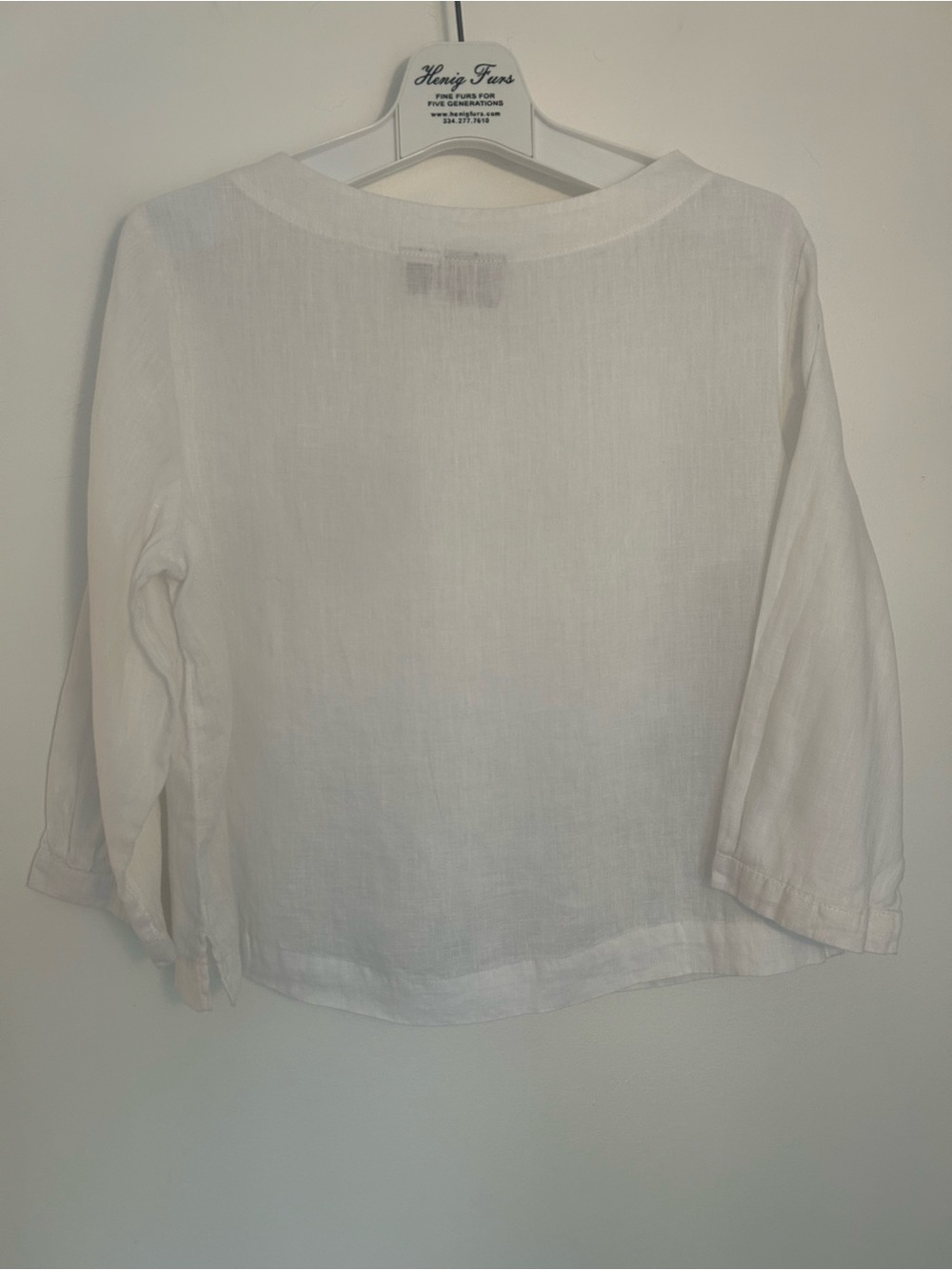Halston White Linen Scoop Neck Top Size Med with 3/4 Sleeves - Picture 8 of 16